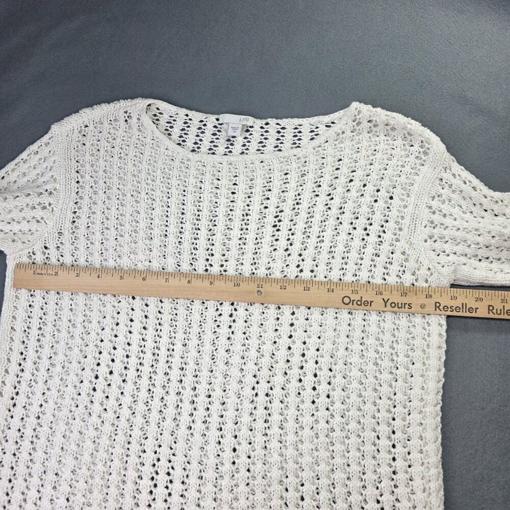 J Jill Sweater Womens XS S White Open Knit 3/4 Sleeve Pullover Cotton Blend Top - Picture 9 of 12